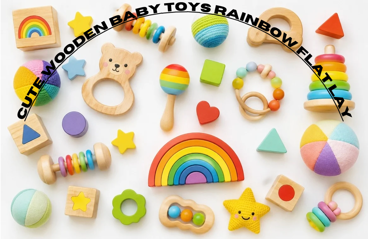 Cute Wooden Baby Toys Rainbow Flat Lay - Digital Download